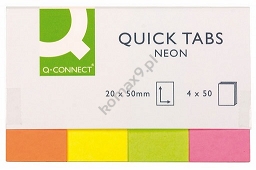 Zakładki indeksujące 20x50mm Q-Connect papierowe, 4 kolory x 50 neonowych karteczek