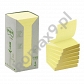 Karteczki samoprzylepne 76x76mm 3M Post-it 654-1T, żółte 16x100 kartek, ekologiczne z surowców wtórnych 