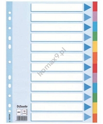 Przekładki do segregatora A4 12 kart kartonowych kolorowych z kartą opisową Esselte