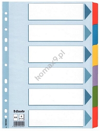 Przekładki do segregatora A4 6 kart Esselte kartonowe kolorowe Mylar z kartą opisową