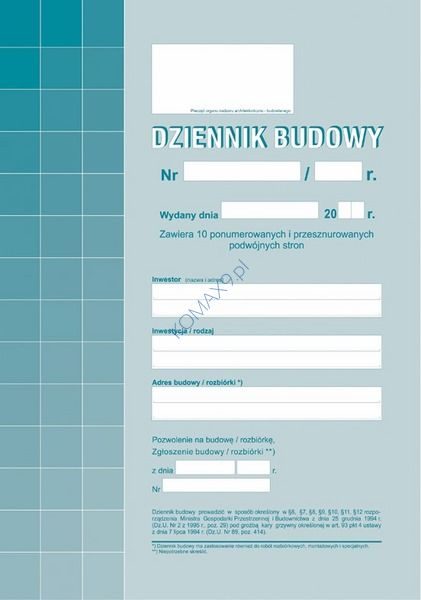 Druk Dziennik budowy A4 603-1 MiP
