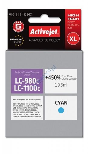 Tusz Brother LC1100, LC 980 cyan, zamiennik ActiveJet  AB-1100CNX