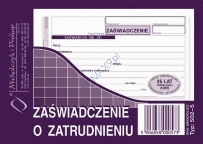 Druk Zaświadczenie o zatrudnieniu A6 502-5 MiP