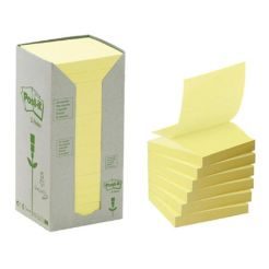 Karteczki samoprzylepne 76x76mm 3M Post-it 654-1T, żółte 16x100 kartek, ekologiczne z surowców wtórnych 