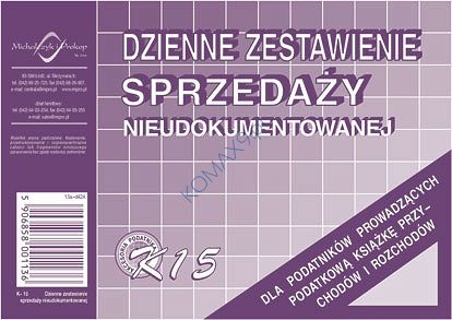 Druk Dzienne zestawienie sprzedaży nieudokumentowanej A6 K-15 MiP
