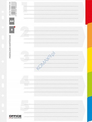 Przekładki do segregatora A4 Office Products kartonowe białe z kolorowymi laminowanymi indexami