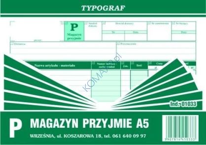 Druk PZ magazyn przyjmie A5 T01033