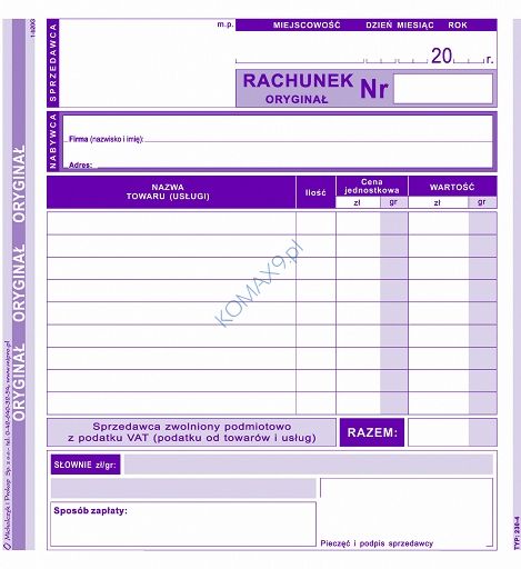 Druk Rachunek dla zwolnionych z VAT 2/3 A5 230-4 MiP 